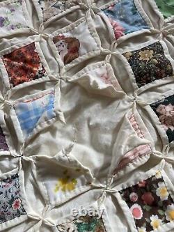 Antique vintage, Cathedral Window? Hand Stitched Quilt 83x80