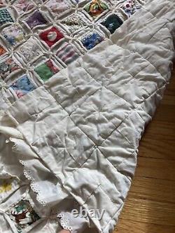 Antique vintage, Cathedral Window? Hand Stitched Quilt 83x80