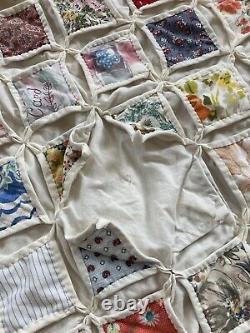 Antique vintage, Cathedral Window? Hand Stitched Quilt 83x80