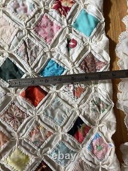 Antique vintage, Cathedral Window? Hand Stitched Quilt 83x80