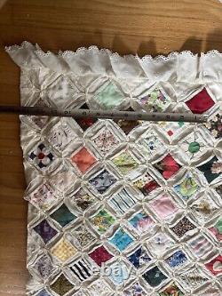 Antique vintage, Cathedral Window? Hand Stitched Quilt 83x80