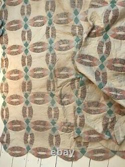 Antique/ vintage hand made patchwork quilt wedding band pattern very large