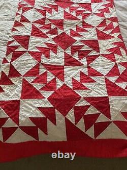 Antique vintage handmade Flying Geese quilt 68 X 75