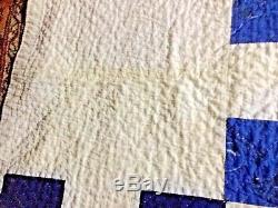 Antique vintage primitive Double Irish Chain blue and white handmade quilt