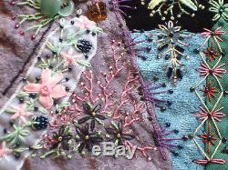 Antique vintage style Hand made crazy quilt block velvet beaded embroidered