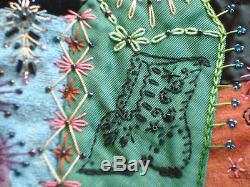 Antique vintage style Hand made crazy quilt block velvet beaded embroidered