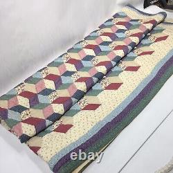 Arch Quilt Tumbling Blocks 1980's Cotton Patchwork 86 x 70 BEAUTIFUL