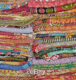 Artisan Handmade Reversible Vintage Kantha Throw Cotton Blanket Quilt