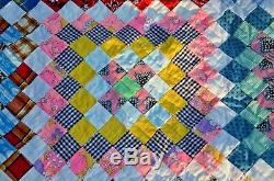 Awesome Handmade Vintage Multicolored Patchwork Quilt 91X79
