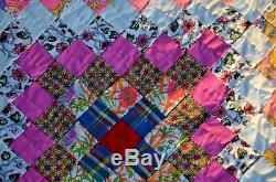 Awesome Handmade Vintage Multicolored Patchwork Quilt 91X79