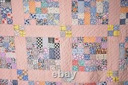 BEAUTIFUL 30's Four Patch / Nine Patch Antique Quilt Wonderful Vintage Fabrics