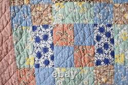 BEAUTIFUL 30's Four Patch / Nine Patch Antique Quilt Wonderful Vintage Fabrics