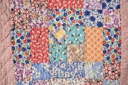 BEAUTIFUL 30's Four Patch / Nine Patch Antique Quilt Wonderful Vintage Fabrics