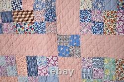 BEAUTIFUL 30's Four Patch / Nine Patch Antique Quilt Wonderful Vintage Fabrics