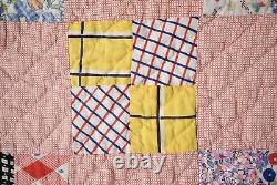 BEAUTIFUL 30's Four Patch / Nine Patch Antique Quilt Wonderful Vintage Fabrics