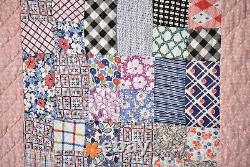 BEAUTIFUL 30's Four Patch / Nine Patch Antique Quilt Wonderful Vintage Fabrics