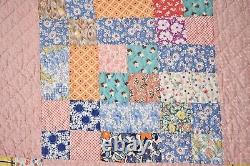 BEAUTIFUL 30's Four Patch / Nine Patch Antique Quilt Wonderful Vintage Fabrics