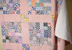 BEAUTIFUL 30's Four Patch / Nine Patch Antique Quilt Wonderful Vintage Fabrics