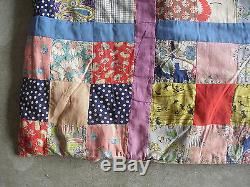 BIG Vintage 1950s Handmade Colorful Crazy Patch Quilt 92 x 72 Inches