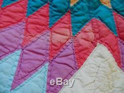 BRIGHT COLORFUL VINTAGE HANDMADE LONE STAR QUILT 70 X 82 ff