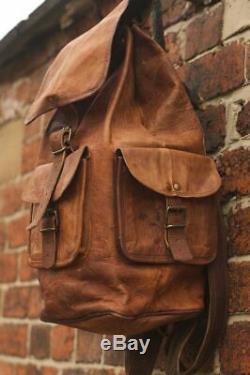 Bag Vintage Style Real Genuine Leather Bag Rucksack Backpack Dark Brown