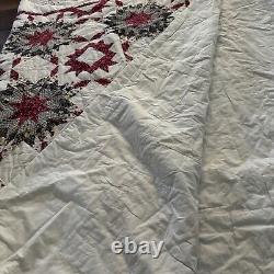 Beautiful 87x50 Handmade Vintage Quilt Soft Cotton Red White Blue Green Floral