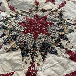 Beautiful 87x50 Handmade Vintage Quilt Soft Cotton Red White Blue Green Floral