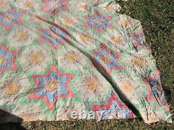 Beautiful Antique All Hand Stitched Giant Quilt Top Star Pattern 84 x 104