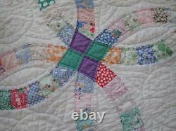 Beautiful Colors of Sea Glass Vintage Green & Purple Wedding Ring QUILT 88x76