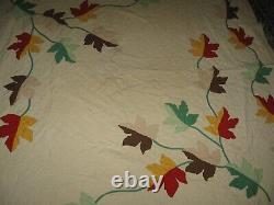 Beautiful Fall leaf handmade antique vintage hand sewn & hand appliqued quilt