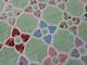 Beautiful Feedsack Hearts! Vintage Green & White Applique Quilt 80x75 Excellent