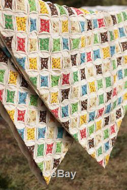 Beautiful Handmade Cathedral Window Vintage Quilt 110 x 83