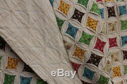 Beautiful Handmade Cathedral Window Vintage Quilt 110 x 83