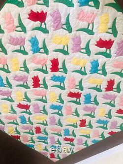 Beautiful Handmade Hand Sewn Applique Quilt Flowers 82x 78 Bright Colors