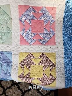 Beautiful Patch Quilt Handmade/Hand Quilted vintage fabricColorful-Large 92x80
