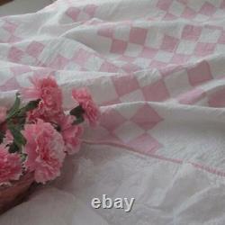 Beautiful Quilting! Romantic Vintage Orchid Pink & White Irish Chain QUILT 86x84