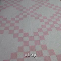 Beautiful Quilting! Romantic Vintage Orchid Pink & White Irish Chain QUILT 86x84