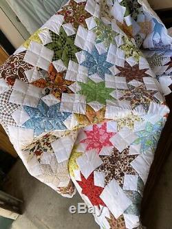 Beautiful VINTAGE Handmade HAND QUILTED Patch QUILT Queen Size