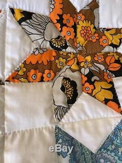 Beautiful VINTAGE Handmade HAND QUILTED Patch QUILT Queen Size