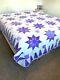 Beautiful Vtg Handmade Quilt Purple White Stars Flower Queen/king 104x86