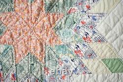 Beautiful Vintage 30's Pieced Stars Antique Quilt EXTRAORDINARY HAND QUILTING