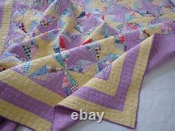 Beautiful Vintage 30s Purple & Yellow Feedsack Star QUILT 94x84