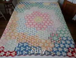 Beautiful Vintage 30s Tiny Touching Stars Feedsack QUILT 76x68