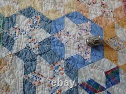 Beautiful Vintage 30s Tiny Touching Stars Feedsack QUILT 76x68