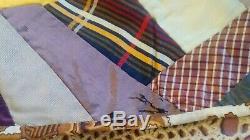 Beautiful Vintage Crazy Quilt Silk Hand Made Signed 82x75