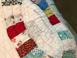 Beautiful Vintage Double Wedding Ring Feedbag Hand Made Throw or Display Quilt