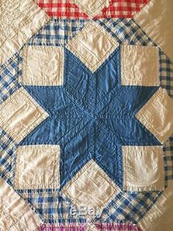 Beautiful Vintage Eight Point Star Hand Made Quilt 70 X 86 5 Star Free Shipping
