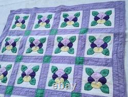 Beautiful Vintage Hand-Crafted Quilt VGC LOVELY LAVENDER COLOR WARM QUILT