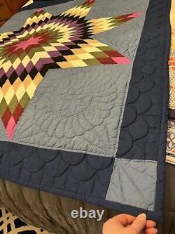 Beautiful Vintage Handmade All Cotton Amish Star Quilt