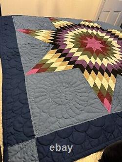 Beautiful Vintage Handmade All Cotton Amish Star Quilt